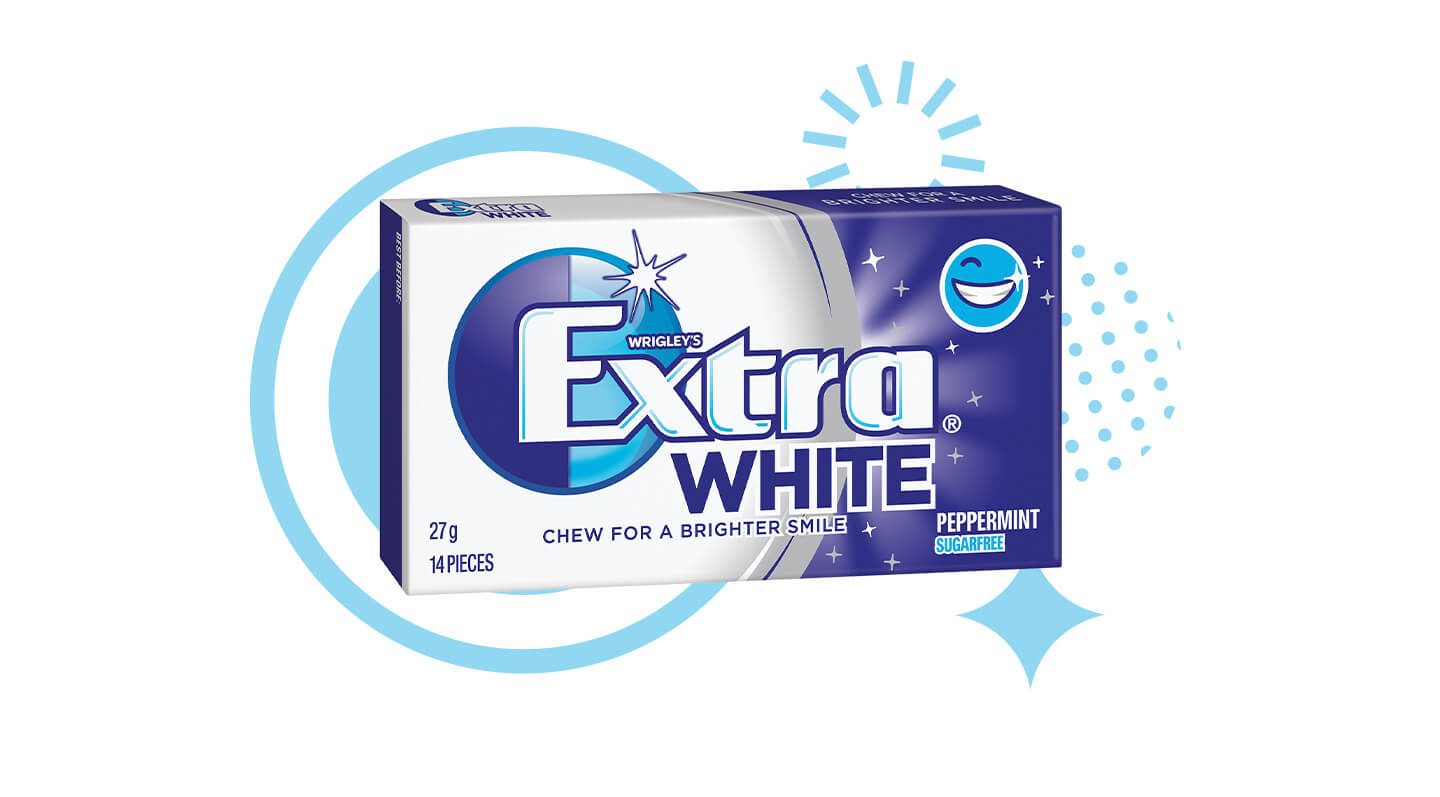 EXTRA White peppermint package with background decorative shapes