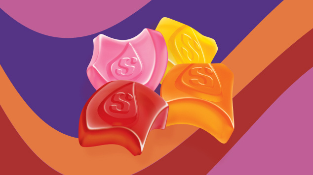 One of each of the original Starburst Gummies flavors 