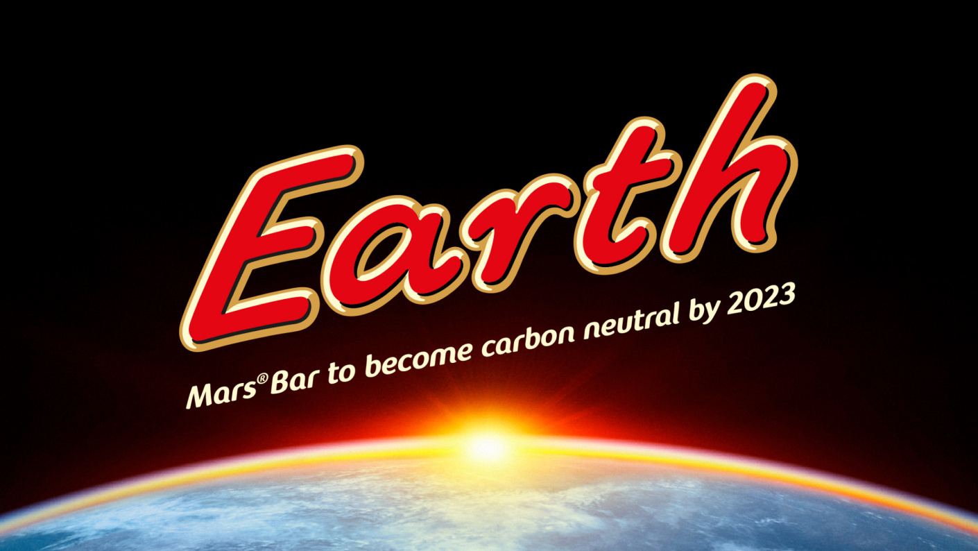 The word "Earth" in the Mars font over an image of Earth from space