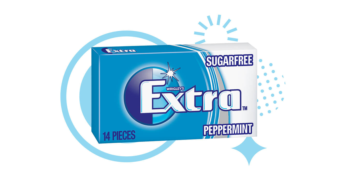EXTRA sugar-free peppermint package with background decorative shapes