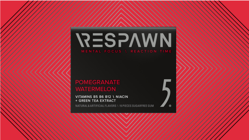 Pack of Respawn 5Gum Pomegranate Watermelon on red background