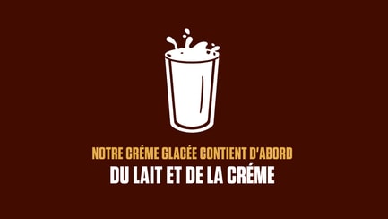 Illustration d'un verre de lait avec légende Notre Creme Glacee Contient D'Abord Du Lait Et De La Creme